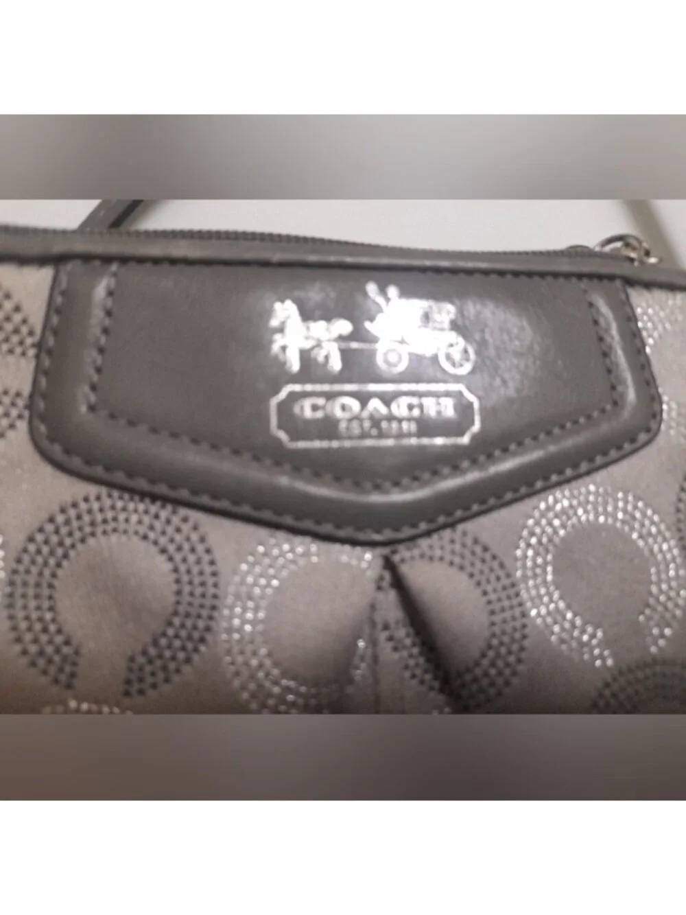 Coach Silver and Gray Signature C Y2K Wristlet